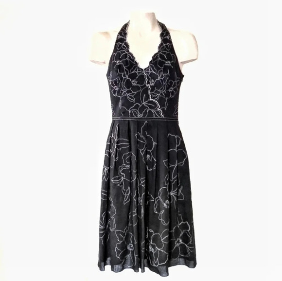 ANN Taylor Linen Embrodered Halter Dress Cottagecore Boho Coquette Whimsigoth 2 - Picture 1 of 6